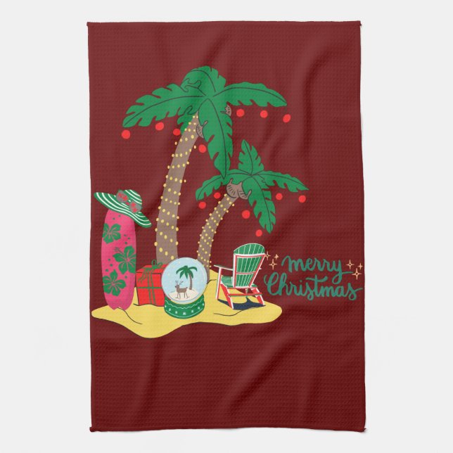 Paño De Cocina Feliz Navidad en la playa (Vertical)