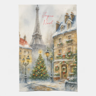 Paño De Cocina Feliz Navidad en París Acuarela Torre Eiffel