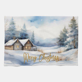 Paño De Cocina Feliz Navidad en un paisaje nevado