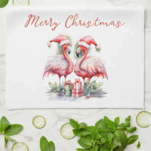 Paño De Cocina Feliz Navidad Flamingos rosas
