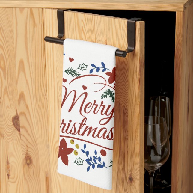 Paño De Cocina Feliz Navidad floral   (Pliegue de tercios)