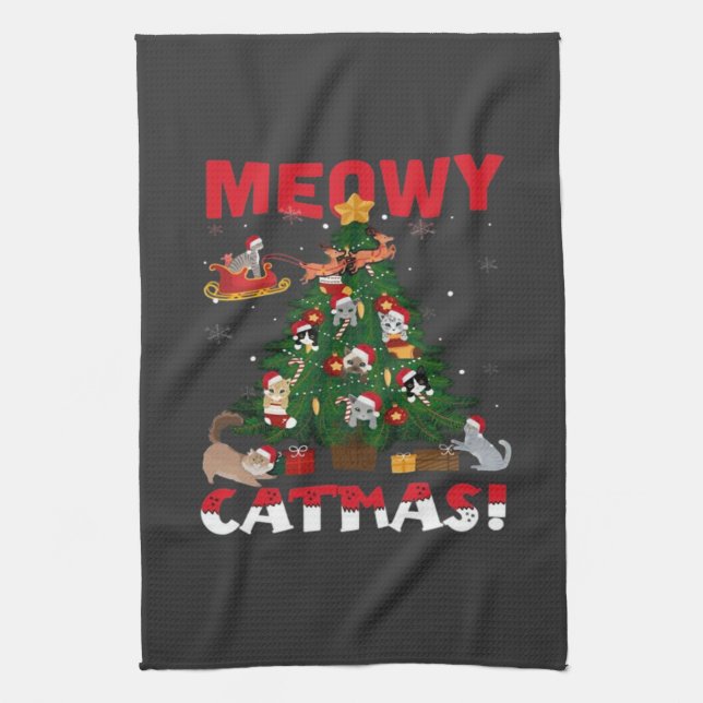 Paño De Cocina Feliz Navidad gatuna (Vertical)