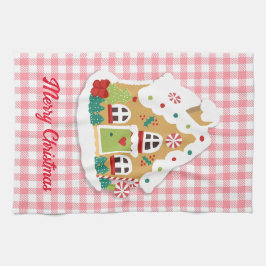 Paño De Cocina Feliz Navidad Gingerbread House Pink Gingham