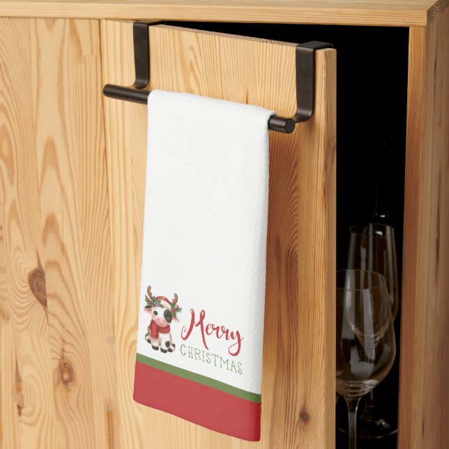 Paño De Cocina Feliz Navidad linda vaca (Pliegue de tercios)
