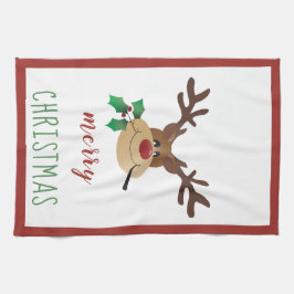 Paño De Cocina Feliz Navidad lindo reno Mistletorojo verde