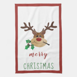 Paño De Cocina Feliz Navidad lindo reno Mistletorojo verde