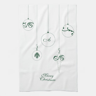 Paño De Cocina Feliz Navidad Monograma Verde Ornamentos en baudib