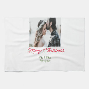 Paño De Cocina Feliz Navidad pareja foto añadir nombre feliz navi