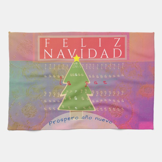 Paño De Cocina "Feliz Navidad" Paz y Feliz Año Nuevo (Horizontal)