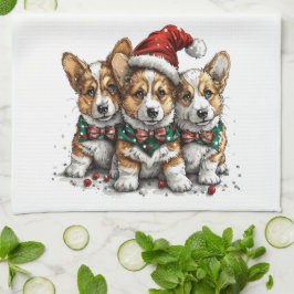 Paño De Cocina Feliz Navidad Pembroke Corgi galés cachorros