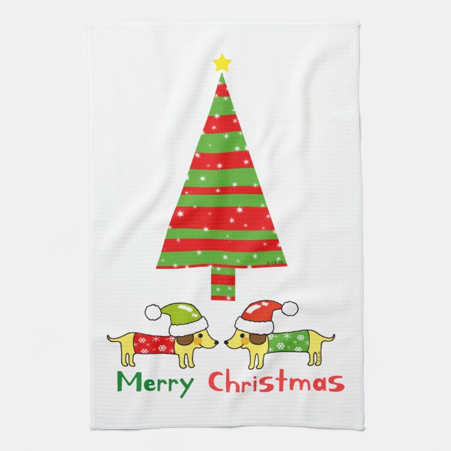 Paño De Cocina Feliz Navidad (perros Santa) (Vertical)