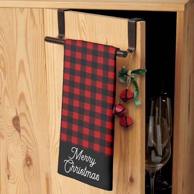 Paño De Cocina Feliz Navidad Plaid Búfalo Rojo y Negro (Subido por el creador)