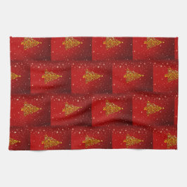 Paño De Cocina Feliz Navidad Red Gold Tree Stars