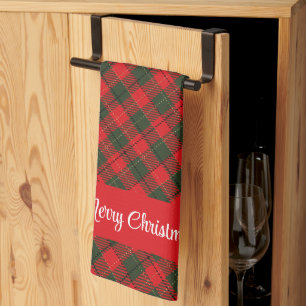 Paño De Cocina Feliz Navidad Red y Green Plaid Personalizado Text