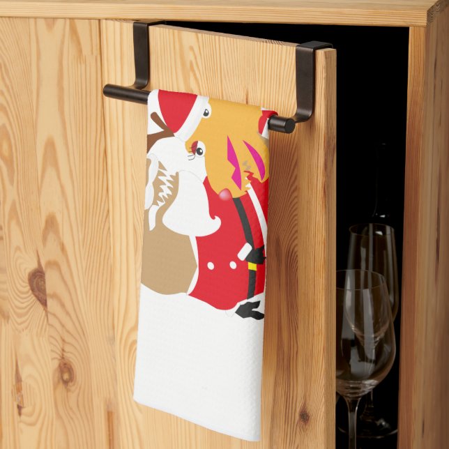 Paño De Cocina Feliz navidad, reno santa claus dinosaurios (Pliegue de tercios)