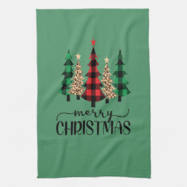 Paño De Cocina Feliz Navidad Rojo Verde Negro Cuadro Búfalo Árbol