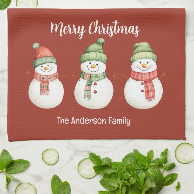 Paño De Cocina Feliz Navidad Snowmen (Doblado)