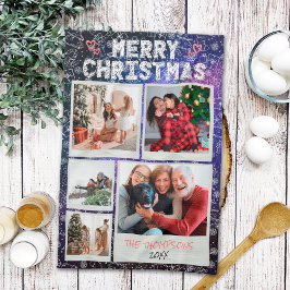 Paño De Cocina Feliz Navidad Starry Night Doodle 5 Photo Family