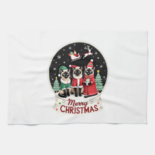 Paño De Cocina Feliz Navidad Tres Santa Elfo Reno Siamés C