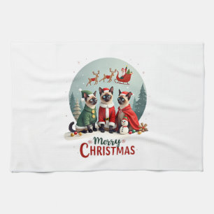 Paño De Cocina Feliz Navidad Tres Santa Elfo Reno Siamés C