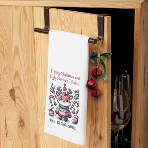 Paño De Cocina Feliz Navidad y deliciosos dulces desearían renos