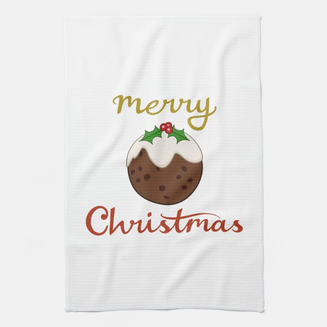 Paño De Cocina Feliz Navidad y diseño de pudding (Vertical)