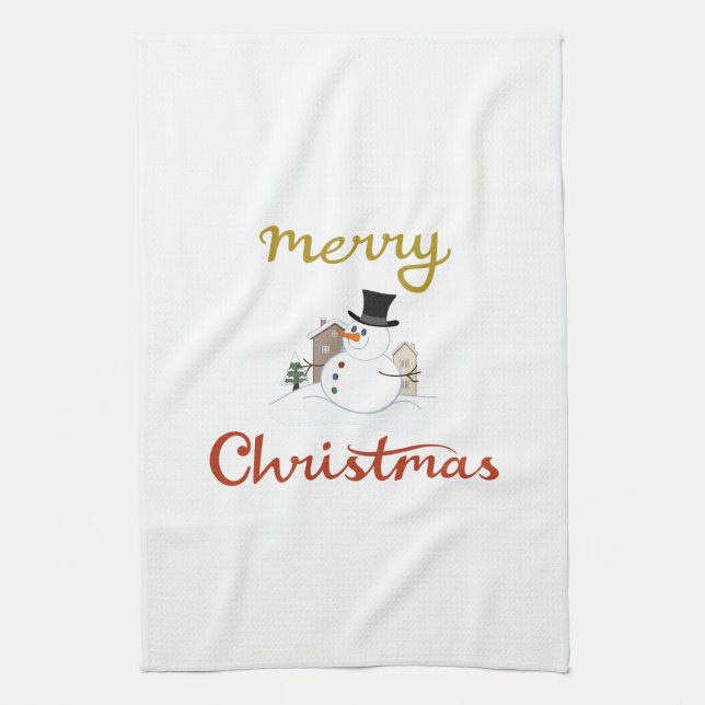 Paño De Cocina Feliz Navidad y diseño de Snowman (Vertical)