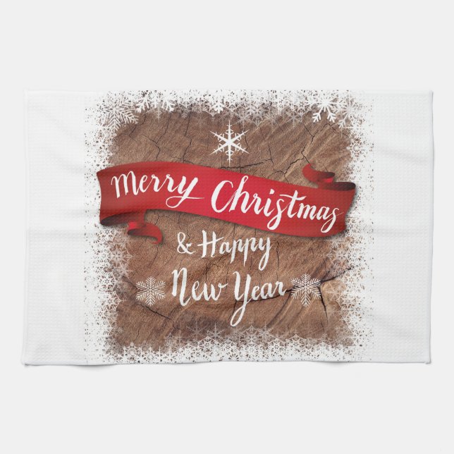 Paño De Cocina Feliz Navidad y Feliz Año Nuevo (Horizontal)