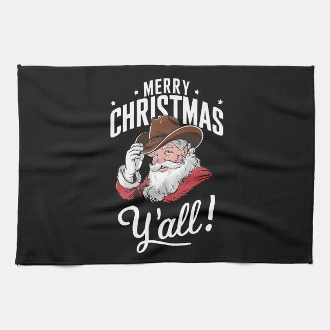 Paño De Cocina Feliz Navidad Y'all Country Cowboy Santa Claus (Horizontal)
