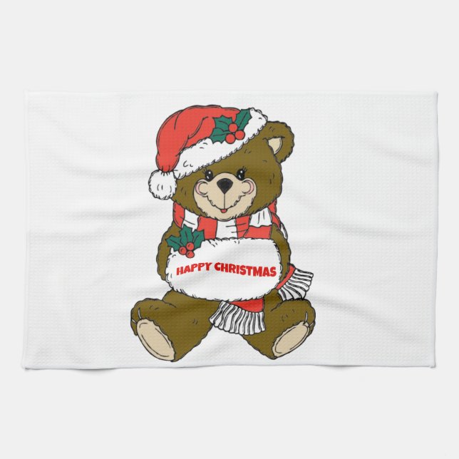 Paño De Cocina Feliz oso Navidad (Horizontal)