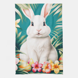 Paño De Cocina Feliz Pascua, conejo tropical hawaiano y huevos