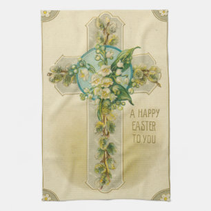 Paño De Cocina Feliz Pascua para usted - Tarjeta postal antigua, 