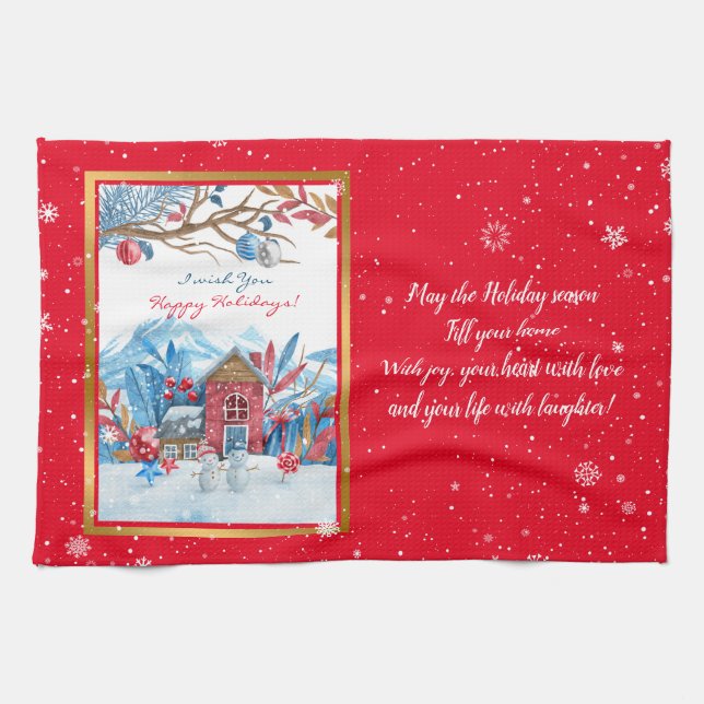 Paño De Cocina Feliz Personalizar de Snowman (Horizontal)