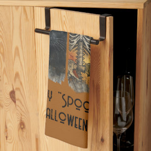 Paño De Cocina Feliz "Spooky" Halloween Pumpkin Skeleton Crow