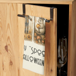 Paño De Cocina Feliz "Spooky" Halloween Scarecrow Squirrel House