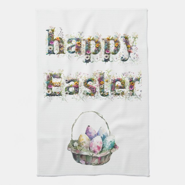 Paño De Cocina Feliz texto decorativo de Pascua (Vertical)