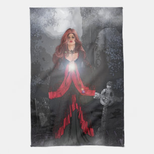 Paño De Cocina Femenino rezando en el cementerio