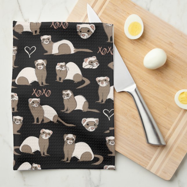 Paño De Cocina Ferrets de amor - Negro (Doblado Cuarto)
