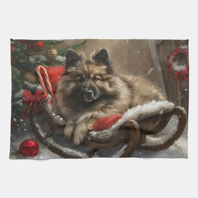 Paño De Cocina Festival de Navidades de perro de keeshond (Horizontal)
