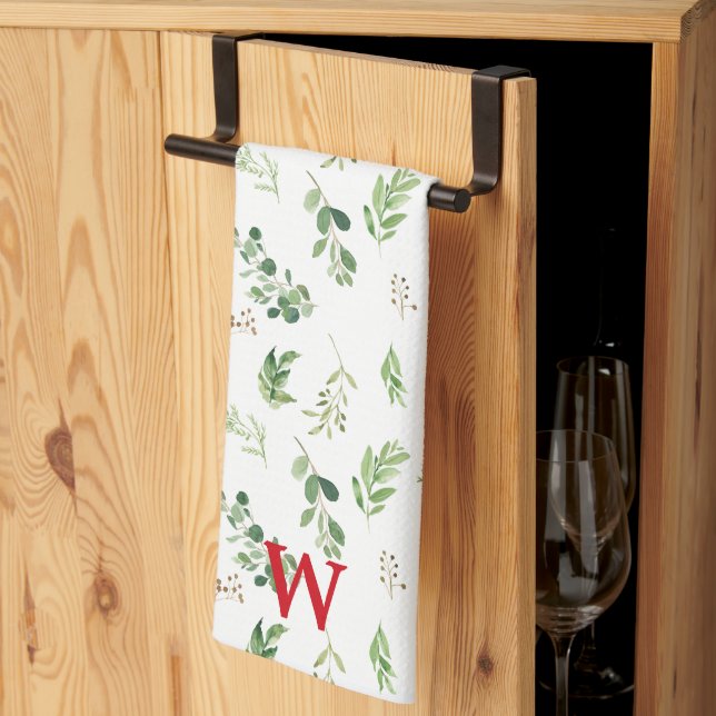 Paño De Cocina Festividad Botánica de Invierno Monograma vacacion (Pliegue de tercios)