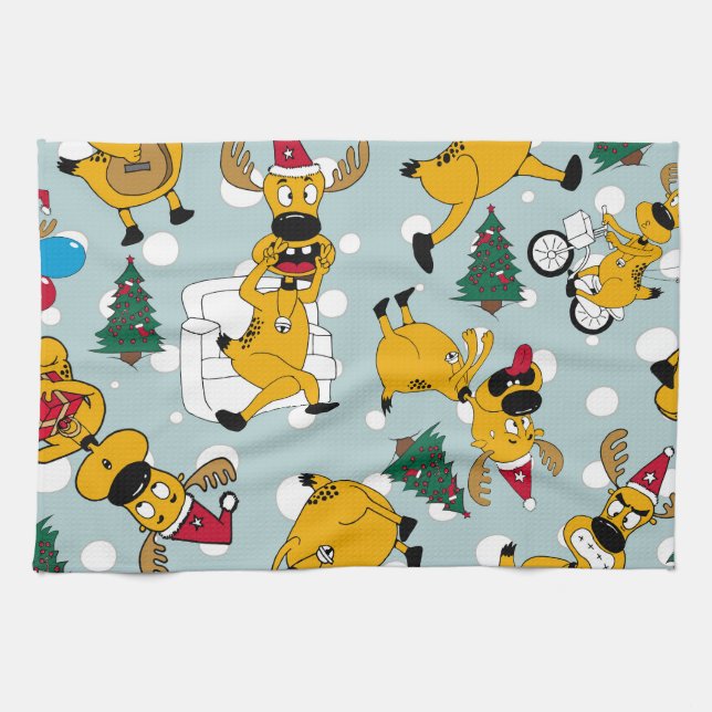 Paño De Cocina Festividad de ciervos: Diseño del patrón de Navida (Horizontal)