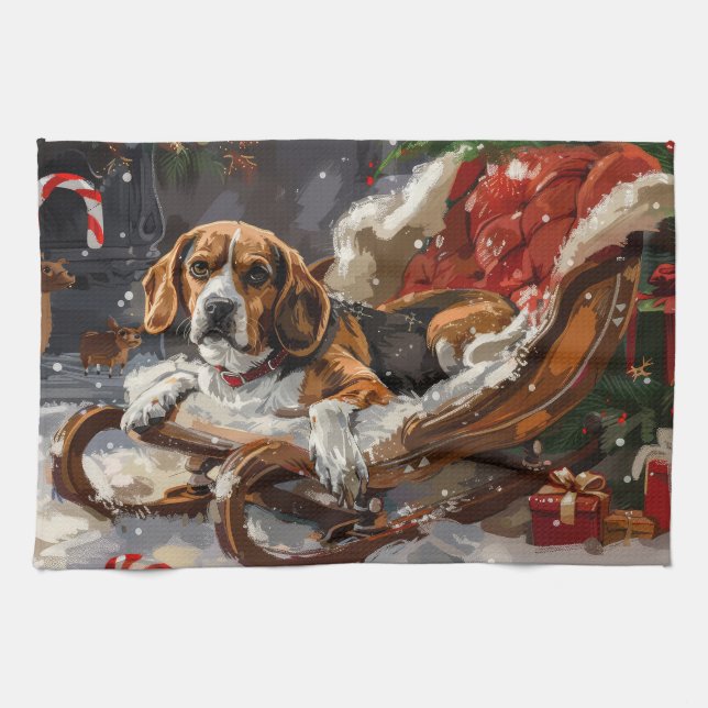 Paño De Cocina Festividad de los Navidades Beagle Dog (Horizontal)