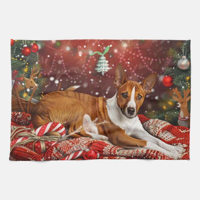 Paño De Cocina Festividad de los Navidades de perro de Basenji (Horizontal)