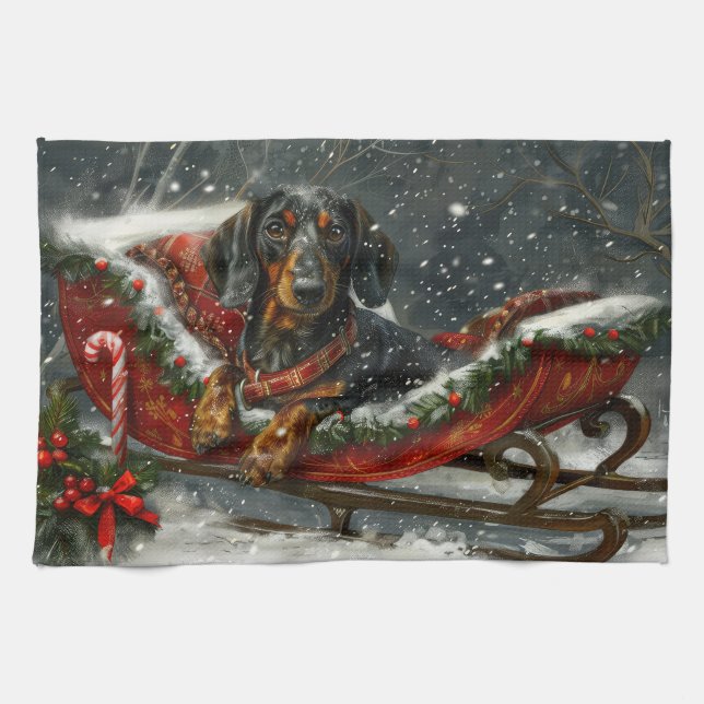 Paño De Cocina Festividad de los Navidades de perro de Dachshund (Horizontal)