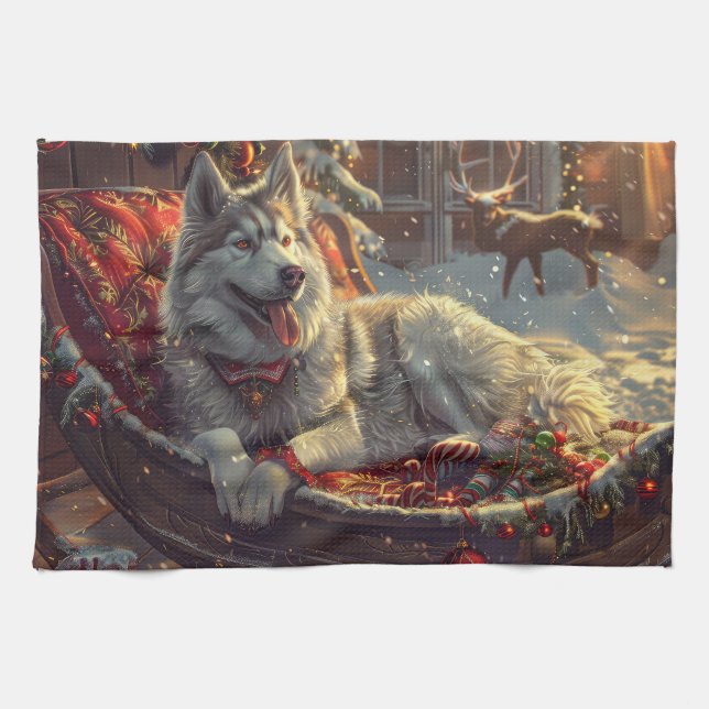 Paño De Cocina Festividad de los Navidades de perro de Laphund (Horizontal)