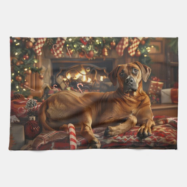 Paño De Cocina Festividad de los Navidades de perro de Ridgeback (Horizontal)