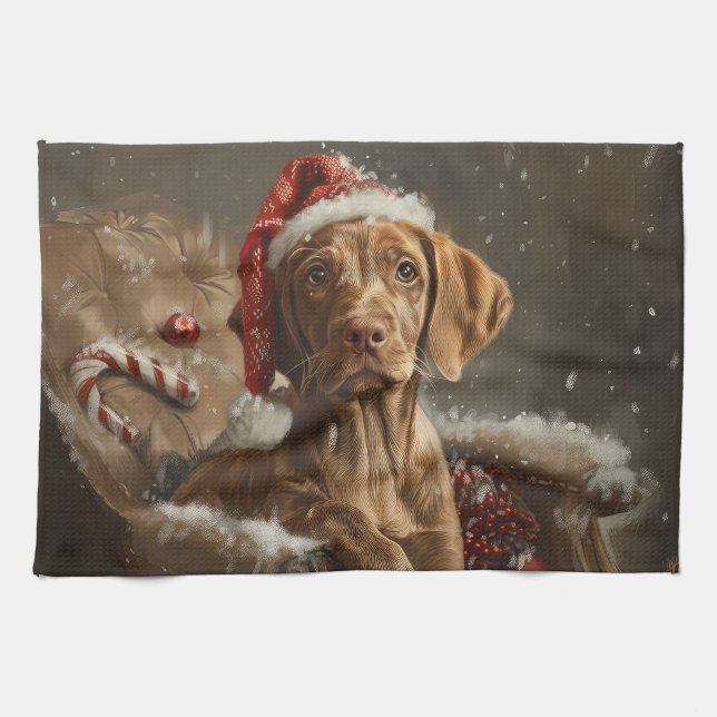 Paño De Cocina Festividad de los Navidades de perro de Vizsla (Horizontal)