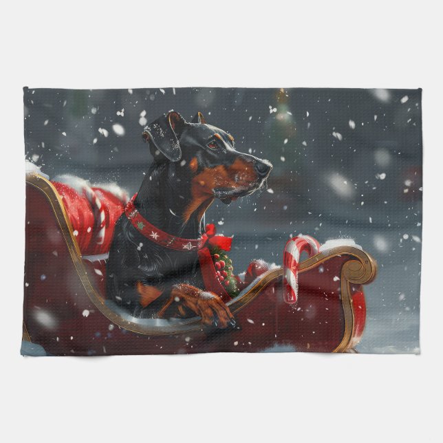 Paño De Cocina Festividad de Navidades de perro de Doberman (Horizontal)