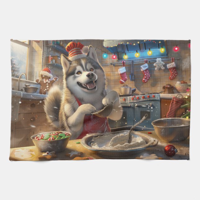 Paño De Cocina Festividad en Alaska Malamute: Navidades festivos (Horizontal)