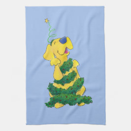 Paño De Cocina Festividad Lab Árbol de Navidad Divertido azul